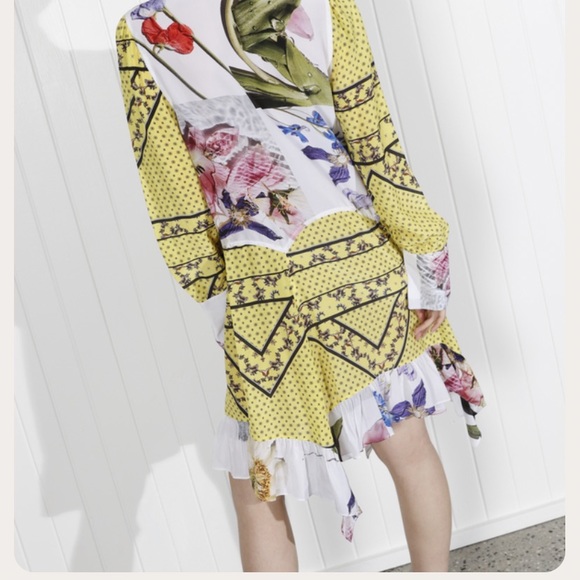 NEW GANNI Hemlock Silk Chiffon Floral Color Block Dress - Size 4 - Picture 4 of 5